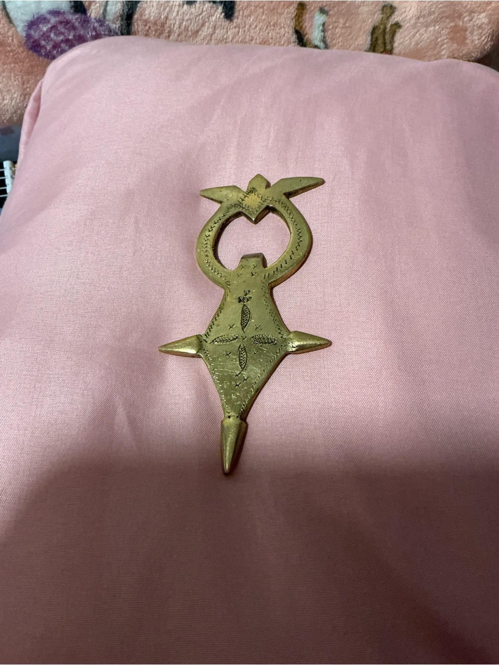 Handcrafted Brass Tuareg-Inspired Pendant Necklace Charm - Gold